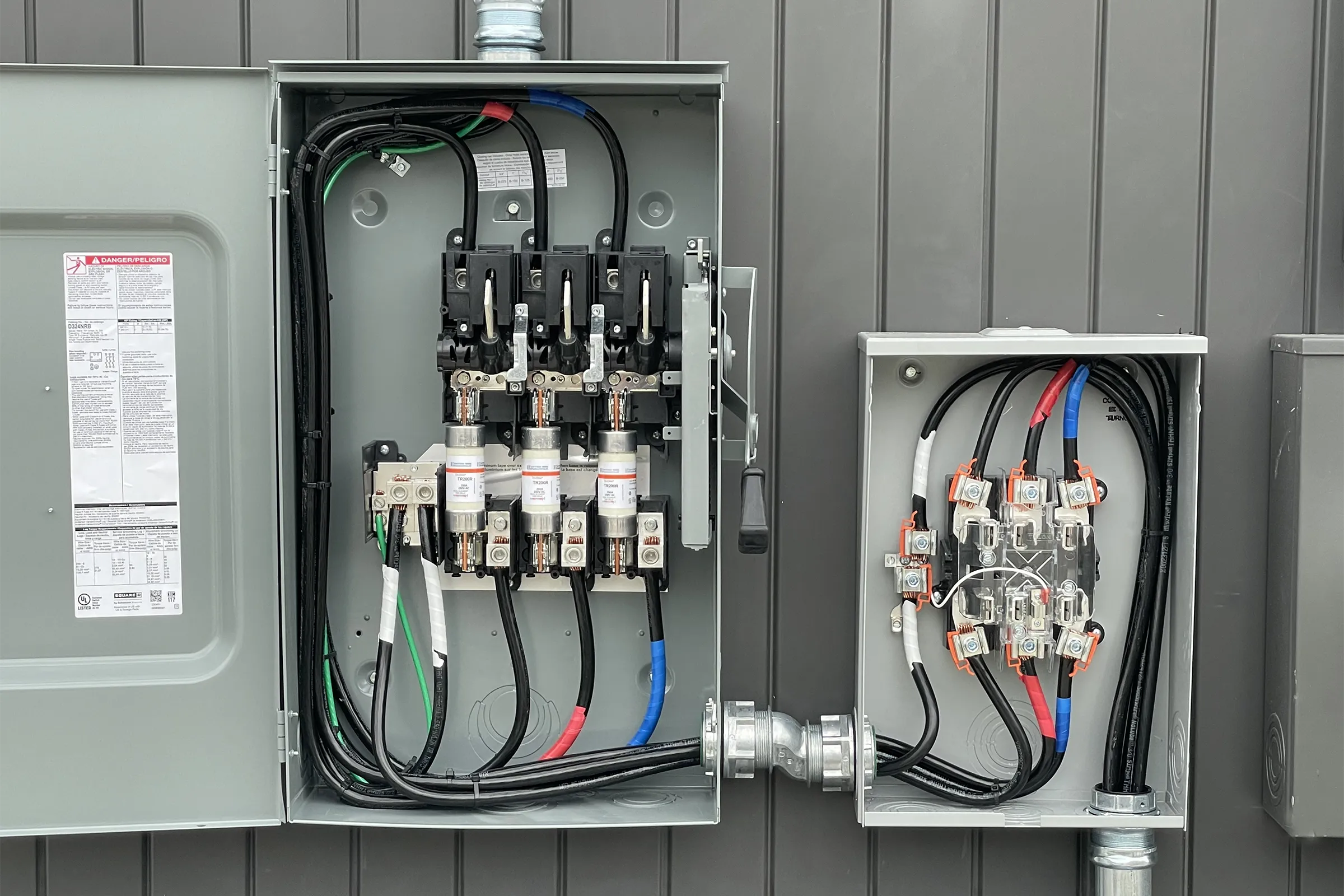 Electrical box outside on wall